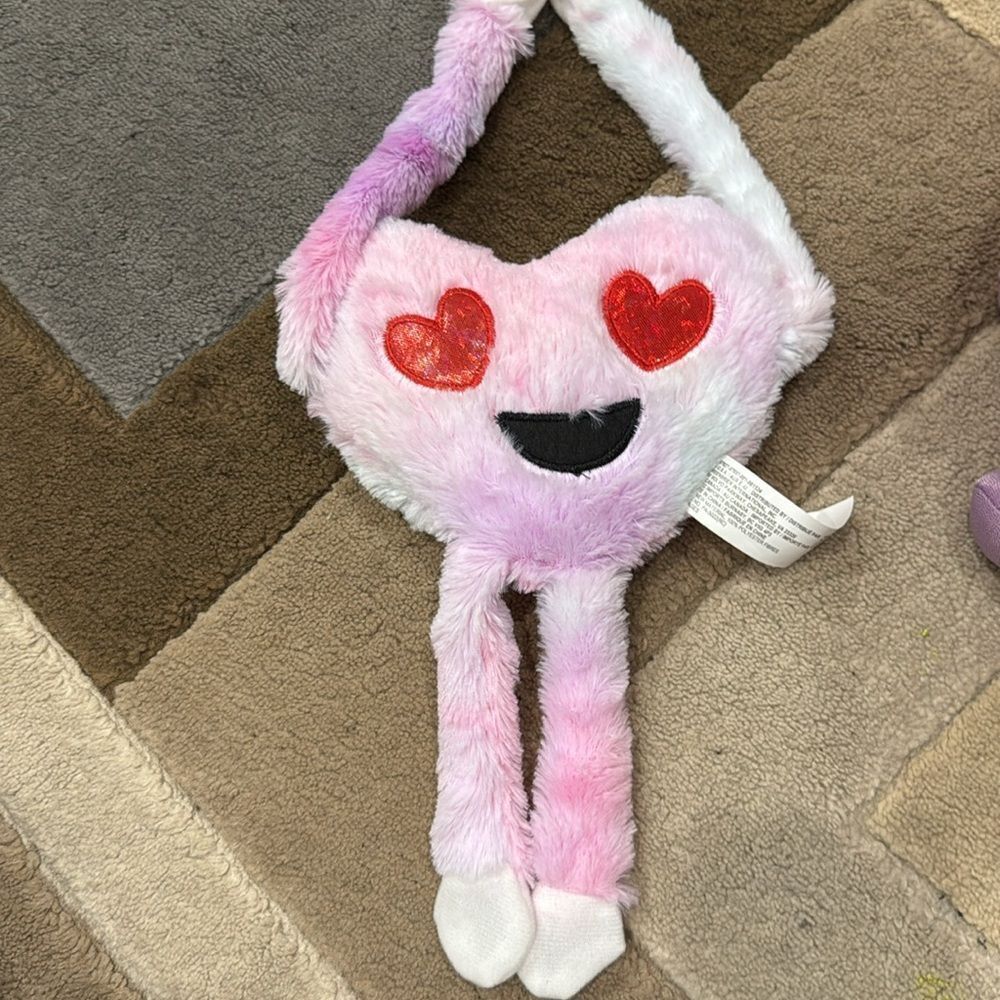 Pink and White Plush Cat Toy with Heart Design